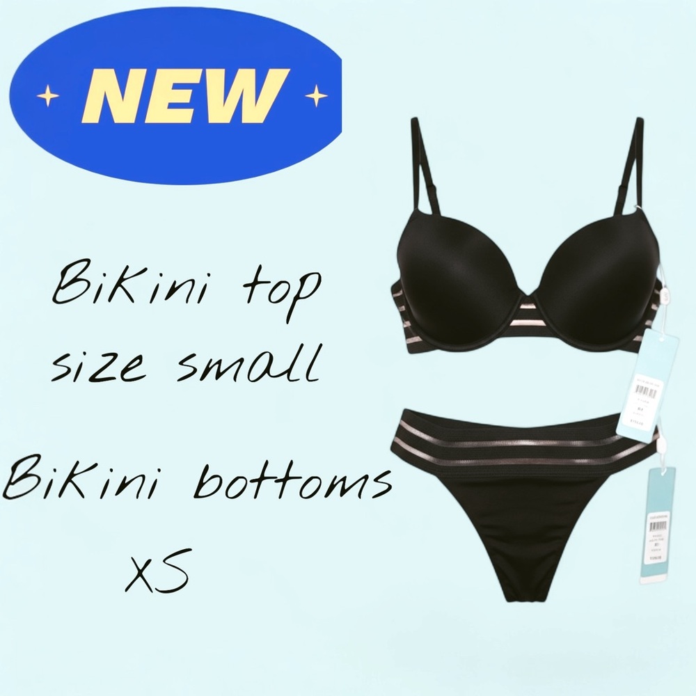 Beach Bunny Black Women's Bikini Set with Sheer Stripe Detail